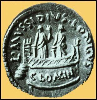 Moneta con raffigurazione del tempio di Venere Cloacina (39a.C.)